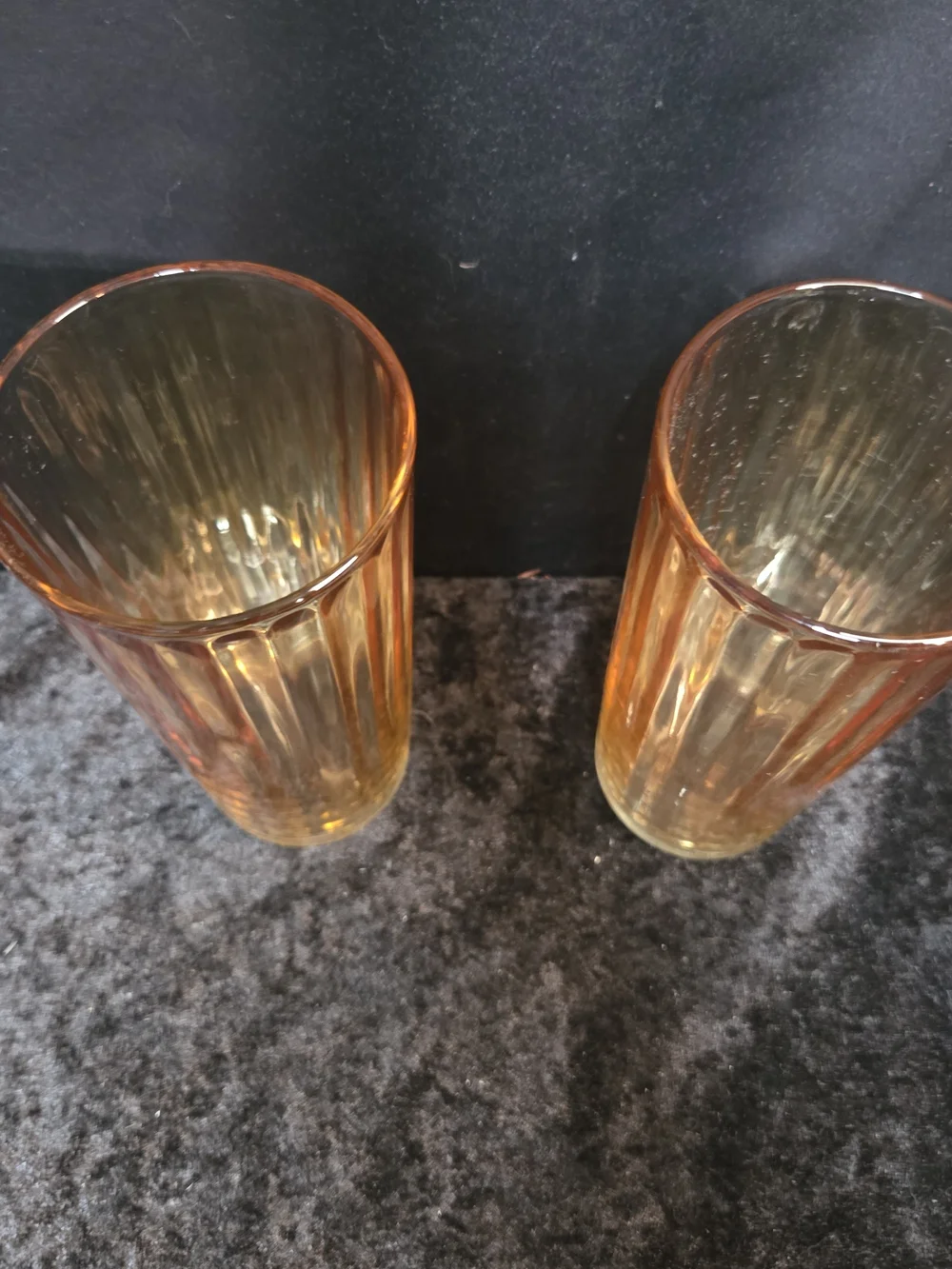 2 Vintage Jeanette Marigold Luster Carnival Glass 16 Oz Tumbler w/Panel Pattern